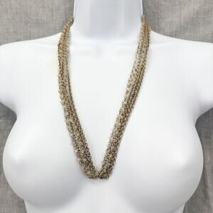 Multi-Strand Vintage Chain & Beaded‎ Necklace – 26" Layered Dark Brassy Tone